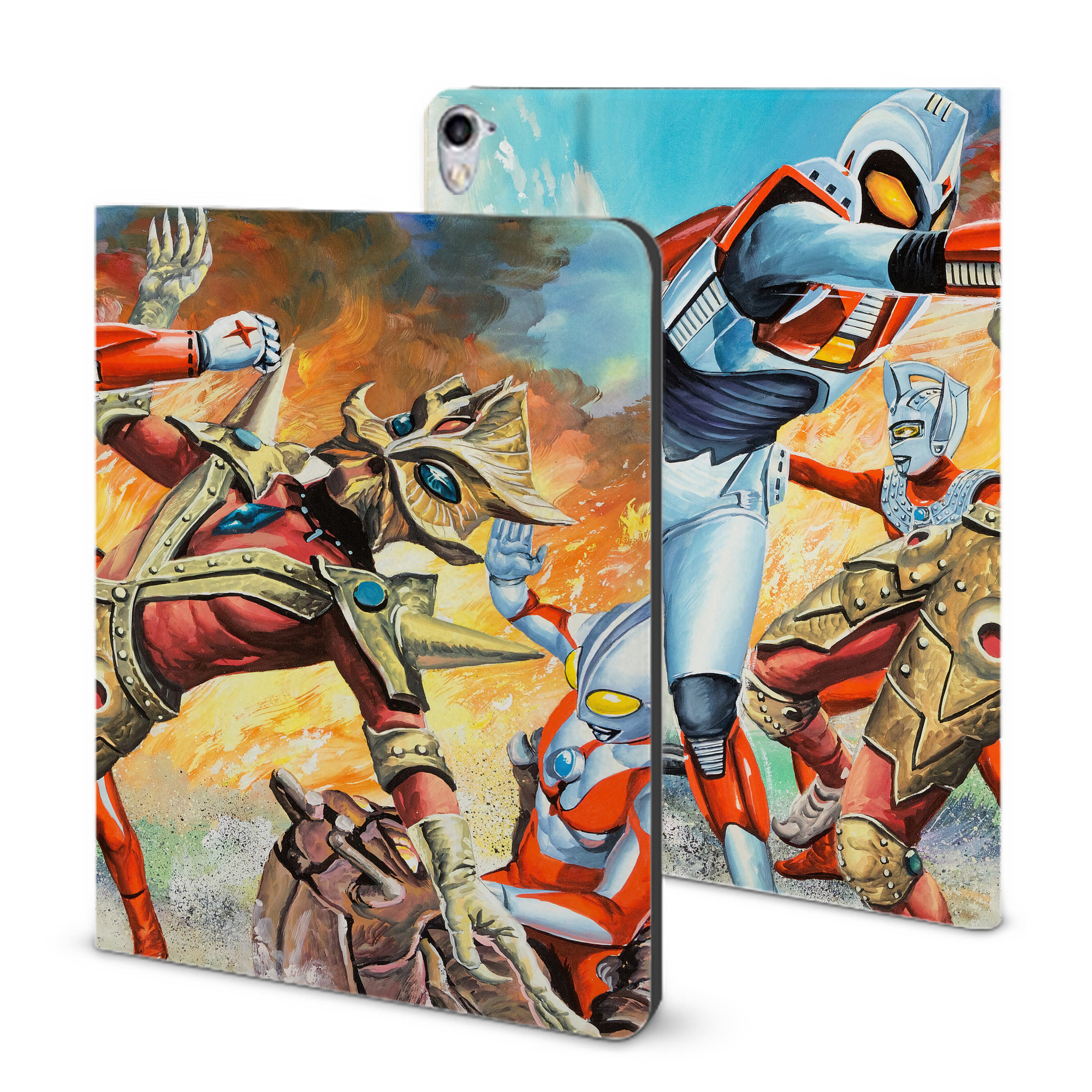 （画像用） ウルトラマン Ultraman IPad ケース ブック型 PUレザー TPU 耐衝撃 軽量 薄型 ペン収納なし 全面保護 IPad 各モデル対応